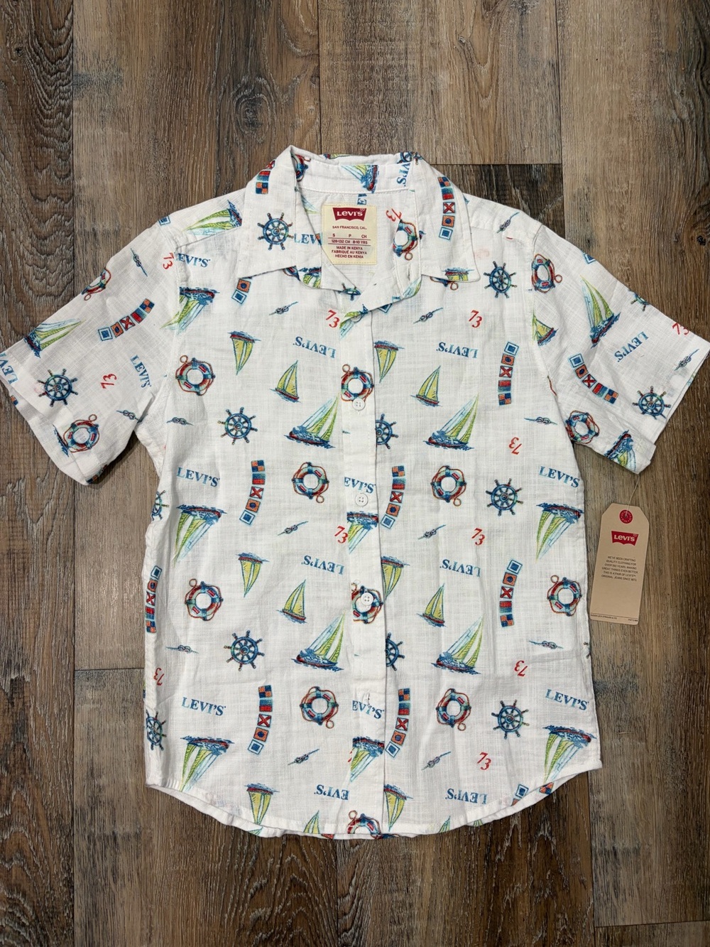 Levi's White Shirt with Multicolor Nautical Motif, Boys Size Small